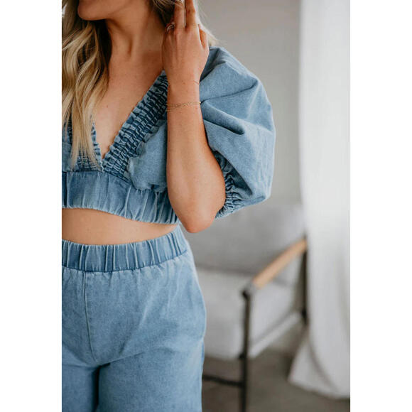 Wide Leg Denim Pants With Pockets Ankle Size S - Picture 2 of 4